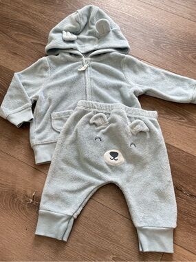 Carter's Light Blue Terry hooded bear athletic Set